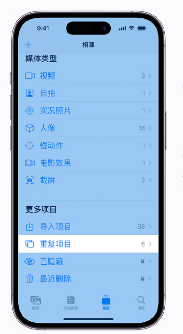 稻城苹果手机维修分享升级 iOS 16 后无法查看到“重复项目”相簿怎么办 